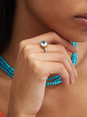 IRENE NEUWIRTH Diamond & aquamarine 18kt gold ring – women’s luxury light blue stone rings - flipped