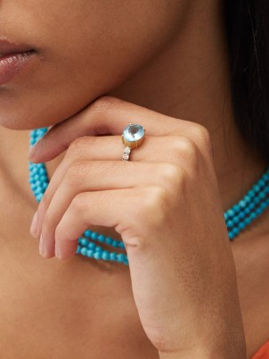 IRENE NEUWIRTH Diamond & aquamarine 18kt gold ring – women’s luxury light blue stone rings