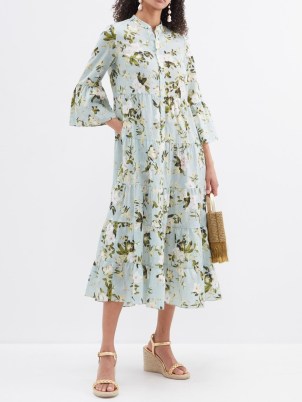 ERDEM Blue Vacation Panthea tiered floral-print cotton dress – luxury oversized fit dresses – flowy summer clothes – women’s romantic style clothing – floaty romance inspired fashion - flipped