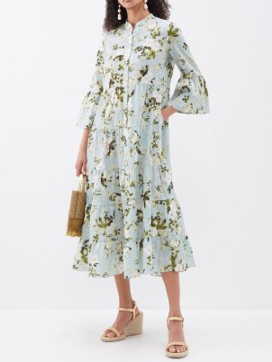 ERDEM Blue Vacation Panthea tiered floral-print cotton dress – luxury oversized fit dresses – flowy summer clothes – women’s romantic style clothing – floaty romance inspired fashion