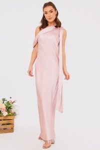 IN THE STYLE BLUSH ASYMMETRIC DRAPED NECKLINE MAXI DRESS ~ light pink bridesmaids dresses