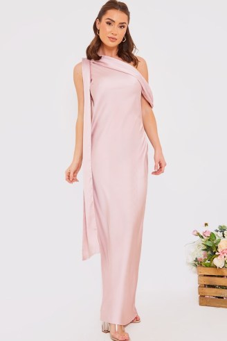 IN THE STYLE BLUSH ASYMMETRIC DRAPED NECKLINE MAXI DRESS ~ light pink bridesmaids dresses - flipped