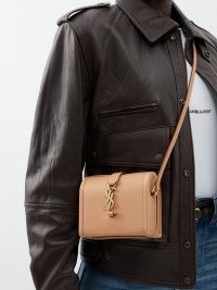SAINT LAURENT Camel Mini leather box cross-body bag ~ boxy light brown crossbody bags