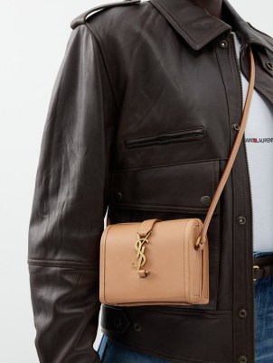 SAINT LAURENT Camel Mini leather box cross-body bag ~ boxy light brown crossbody bags