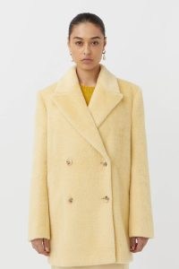 CAMILLA AND MARC Caspian Longline Tailored Blazer in Butter Yellow – women’s luxe faux fur blazers – womens luxury jackets – plush outewear