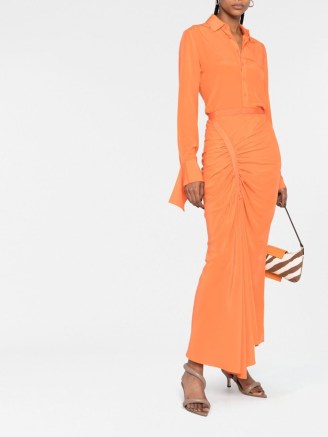 Christopher Esber orange ruched maxi skirt / women’s asymmetric long legnth skirts / womens silky clothing - flipped