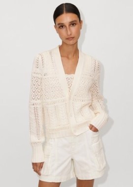 ME and EM Cotton Lace Stitch Cardigan in Soft White ~ women’s semi sheer cardigans ~ feminine knits - flipped