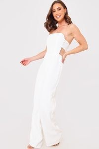 COURT BY A FEATHER WHITE MESH INSERT BUTTON DETAIL JUMPSUIT ~ strapless jumpsuits ~ women’s all-in-one party clothes