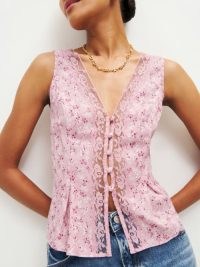 Reformation Cristina Top in Baby’s Breath – sleeveless V-neck pink floral tops