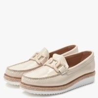 DANIEL Peonie Beige Patent Leather Loafers | women’s glossy flatform loafer shoes | shiny flatforms | womens footwear