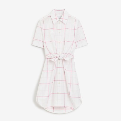 BURBERRY Check Cotton Poplin Shirt Dress in Bubblegum ~ white and pink checked tie waist dresses ~ curved hem ~ collared - flipped