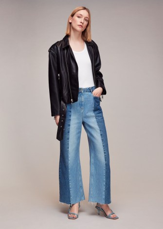 WHISTLES VERTICAL PATCHWORK JEAN ~ tonal blue relaxed leg jeans – casual denim clothes - flipped