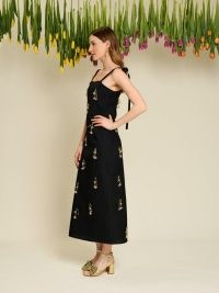 sister jane DREAM Gwen Embellished Midi Dress in Ink Black / tie shoulder strap straight fit dresses / women’s beaded occasion dresses / womens floral evening clothes