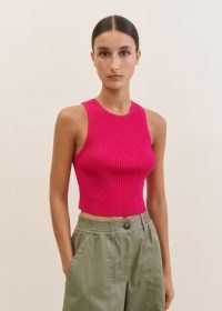 ME and EM Fashioned Rib Racerback Knit Vest in Bright Rose ~ hot pink sleeveless crop tops ~ bright cropped vests