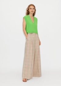 ME and EM Feminine Check Wide-Leg Man Pant in Tan/Pink/Bright Fern ~ women’s pink and green checked trousers – womens chic menswear style clothing