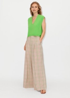 ME and EM Feminine Check Wide-Leg Man Pant in Tan/Pink/Bright Fern ~ women’s pink and green checked trousers – womens chic menswear style clothing - flipped