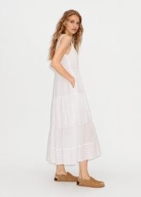 ME and EM Floral Embroidery A-Line Midi Dress in Soft White – women’s sleeveless tiered summer dresses – womens embroidered cotton clothes