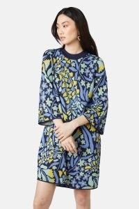 gorman Freshly Cut Lurex Dress / tonal blue floral knit dresses with metallic thread