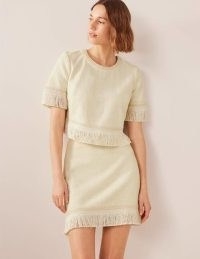 Boden Fringe Detail Mini Skirt Ecru – off white fringed hem skirts