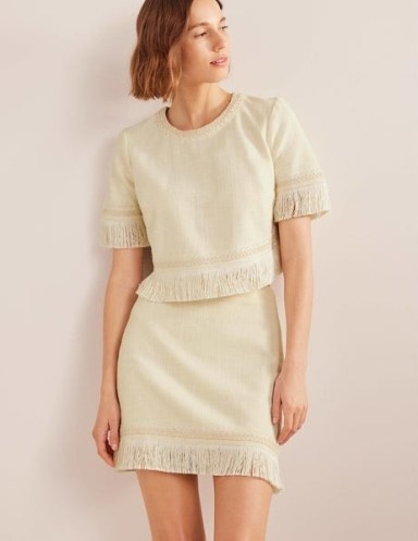 Boden Fringe Detail Mini Skirt Ecru – off white fringed hem skirts - flipped