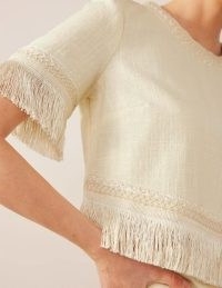 Boden Fringe Trim Top Ivory – women’s fringed crop tops – cropped clothing