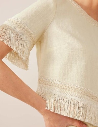 Boden Fringe Trim Top Ivory – women’s fringed crop tops – cropped clothing