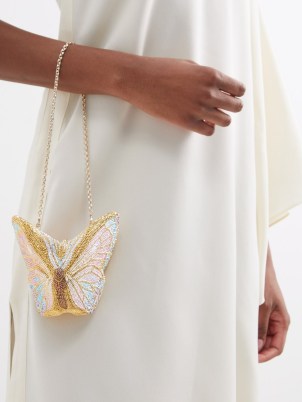 JUDITH LEIBER Butterfly Serafina crystal-embellished clutch bag – luxury occasion bags covered in crystals – small luxe evening event handbag – handbags in the shape of butterfkies - flipped