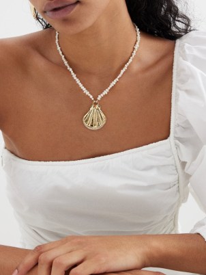 BY ALONA Mia pearl & 18kt gold-plated necklace / sea themed pendant necklaces / ocean inspired jewellery / shell motif pendants / women’s summer jewelry - flipped