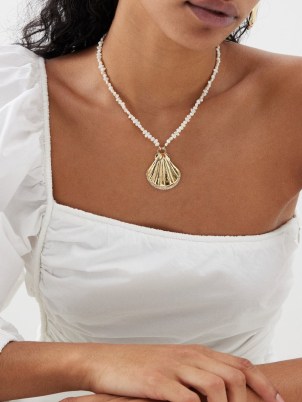 BY ALONA Mia pearl & 18kt gold-plated necklace / sea themed pendant necklaces / ocean inspired jewellery / shell motif pendants / women’s summer jewelry