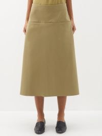 ANOTHER TOMORROW Green A-line hemp-blend midi skirt ~ women’s minimalist skirts