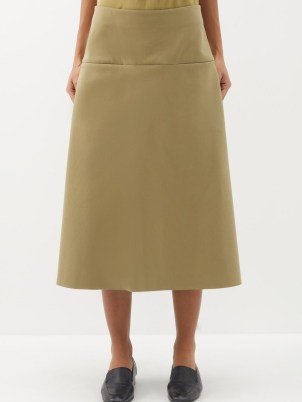 ANOTHER TOMORROW Green A-line hemp-blend midi skirt ~ women’s minimalist skirts