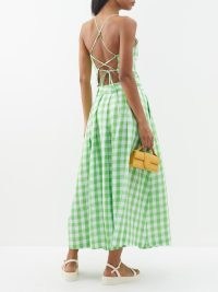 MARA HOFFMAN Green Carrie square-neck gingham hemp top ~ strappy back check print tops