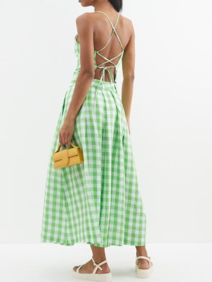 MARA HOFFMAN Green Carrie square-neck gingham hemp top ~ strappy back check print tops - flipped