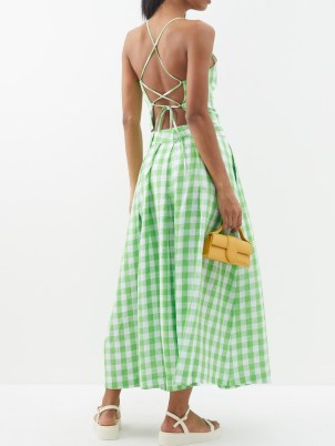 MARA HOFFMAN Green Carrie square-neck gingham hemp top ~ strappy back check print tops