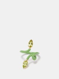 BEA BONGIASCA Green Double Vine Tendril peridot & 9kt gold ring – women’s swirl shaped rings – contemporary luxe jewellery