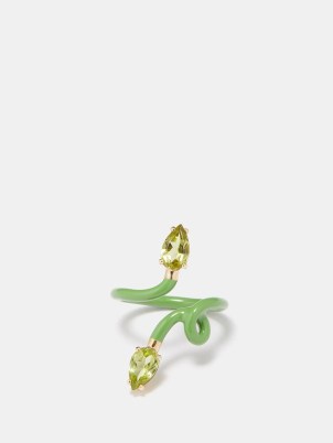 BEA BONGIASCA Green Double Vine Tendril peridot & 9kt gold ring – women’s swirl shaped rings – contemporary luxe jewellery