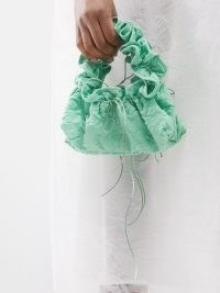 CECILIE BAHNSEN Green Kiku Violiris floral-jacquard clutch bag ~ small ruffled bags ~ mini occasion handbags