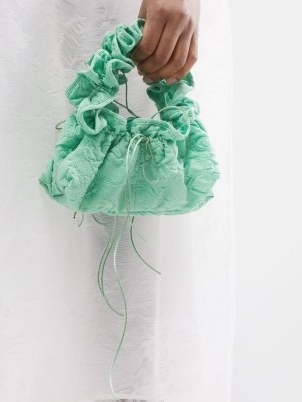 CECILIE BAHNSEN Green Kiku Violiris floral-jacquard clutch bag ~ small ruffled bags ~ mini occasion handbags - flipped
