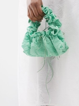 CECILIE BAHNSEN Green Kiku Violiris floral-jacquard clutch bag ~ small ruffled bags ~ mini occasion handbags