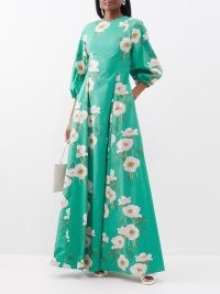 BERNADETTE Green Maddie floral-print cotton-blend maxi dress ~ long length balloon sleeve occasion dresses ~ feminine summer event clothing