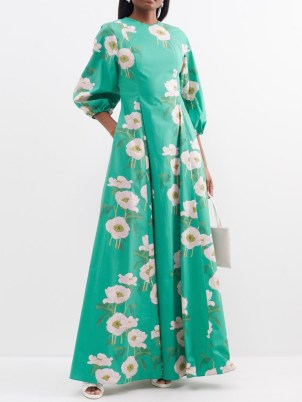 BERNADETTE Green Maddie floral-print cotton-blend maxi dress ~ long length balloon sleeve occasion dresses ~ feminine summer event clothing - flipped