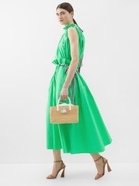 ROKSANDA Green Manisha ruffle-trim cotton midi dress ~ sleeveless high neck dresses ~ ruffled clothes