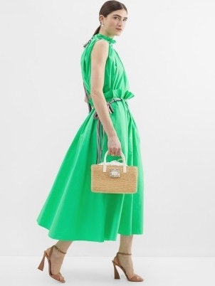 ROKSANDA Green Manisha ruffle-trim cotton midi dress ~ sleeveless high neck dresses ~ ruffled clothes - flipped