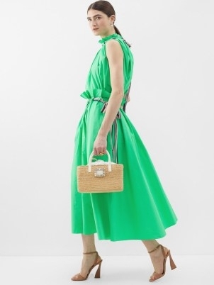 ROKSANDA Green Manisha ruffle-trim cotton midi dress ~ sleeveless high neck dresses ~ ruffled clothes