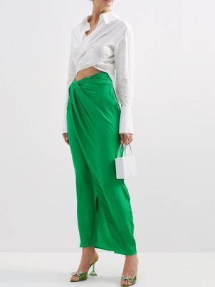 GAUGE81 Green Paita high-rise silk wrap maxi skirt – chic crepe occasion skirts – elegant silky fluid clothing – sophisticated event clothes - flipped
