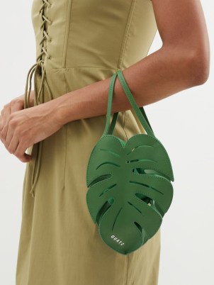 STAUD Green Palm Leaf leather handbag ~ botanical themed bags ~ small cut out handbags - flipped