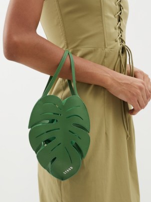 STAUD Green Palm Leaf leather handbag ~ botanical themed bags ~ small cut out handbags