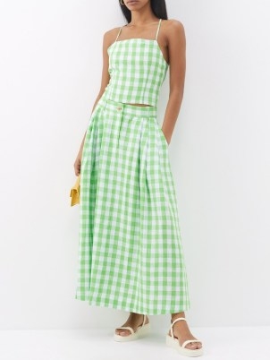 MARA HOFFMAN Green Tulay gingham hemp maxi skirt | women’s checked summer skirts - flipped