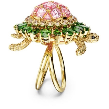 SWAROVSKI Idyllia cocktail ring Turtle, Multicoloured, Gold-tone plated – large statement crystal rings – animal themed jewellery - flipped