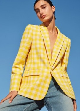 ME and EM Italian Textured Summer Check Blazer in Soft White / Yellow ~ women’s checked single breasted blazers - flipped